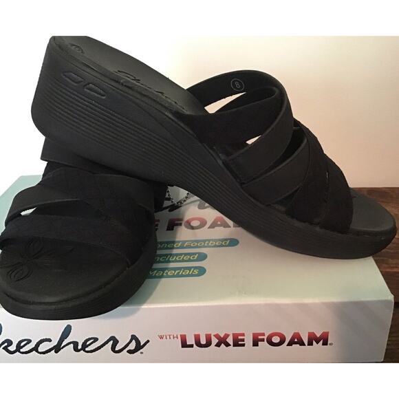 Skechers Women's 8 Pier Lite Luxe Foam- Fading Sun Wedge Sandal BLACK - Picture 5 of 7